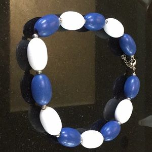 Wooden blue and white bead necklace